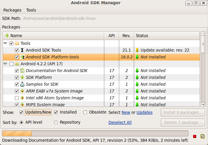 Окно Android SDK Manager